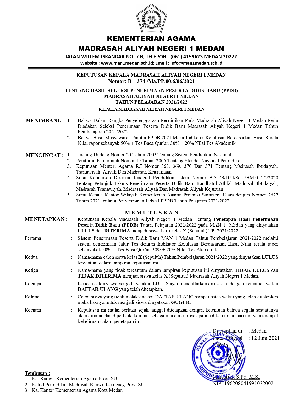Pengumuman Ppdb 2021 Man 1 Medan